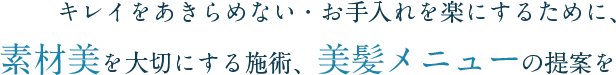 キレイをあきらめない・お手入れを楽にするために、素材美を大切にする施術、美髪メニューの提案を